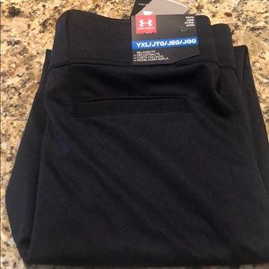 YXL Black Under Armour baseball pants NWT